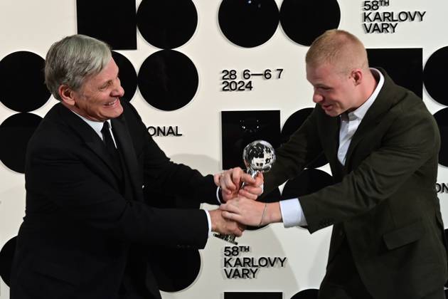 American actor Viggo Mortensen, left, received the President s Award during the opening ceremony of the 58th Karlovy Vary International Film Festival was held on June 28, 2024, in Karlovy Vary, Czech Republic. On the right side is seen British actor Solly McLeod. (CTKxPhoto SlavomirxKubes) CTKPhotoP2024062808379  CTKPhotoP2024062808379