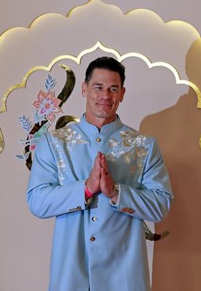 Wedding red carpet of Anant Ambani & Radhika Merchant in Mumbai, India - 12 Jul 2024 American actor and professional wrestler John Cena greets the media with folded hands as he poses for a photo on the red carpet wedding ceremony of Anant Ambani and Radhika Merchant in Mumbai. Mumbai India Copyright: xAshishxVaishnavx xSOPAxImagesx AVaishnav_Wedding red carpet of Anant Ambani _ Radhika Merchant in Mumbai, India (3)