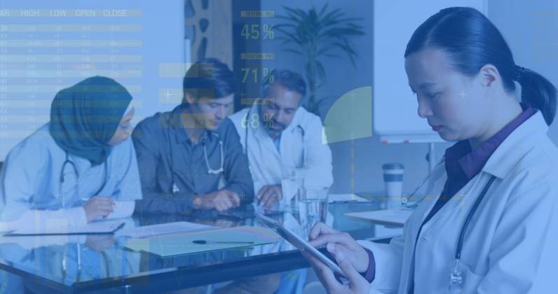 Image of infographic interface over diverse female doctor standing and using digital tablet. Digital composite, multiple exposure, report, business, global, medical, healthcare, technology. , 16.07.2024, 5168596.jpg , people,infographic interface,diverse female doctor,digital tablet,digital composite,multiple exposure,report,business,global,medical,healthcare,technology,professional,using,standing,digital healthcare,medical report,global health,technology in medicine,business technology,data analysis,medical professional,healthcare technology,medical device,online health,tech-savvy doctor,healthcare innovation,electronic healthcare,tablet technology,medical data,healthcare analysis,medical business,digital medicine,global healthcare,healthc Copyright: xVectorxFusionxArtx