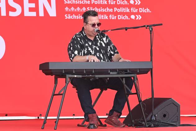 Sebastian Krumbiegel bei einer Wahlkampfveranstaltung der SPD zur Landtagswahl in Sachsen auf dem Schloßplatz. Dresden, 19.07.2024