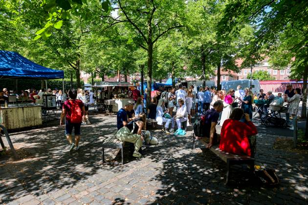 Wochenmarkt auf dem Domplatz. Münster, Nordrhein-Westfalen, DEU, Deutschland, 10.08.2024