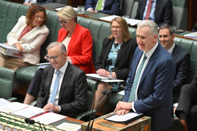 QUESTION TIME, Prime Minister Anthony Albanese and Minister for Home Affairs Tony Burke during Question Time in the House of Representatives at Parliament House in Canberra, Thursday, August 15, 2024. ( NO ARCHIVING, EDITORIAL USE ONLY, NO USE IN BOOKS WITHOUT CONSENT CANBERRA AUSTRALIAN CAPITAL TERRITORY AUSTRALIA PARLIAMENT HOUSE Copyright: xMICKxTSIKASx 20240815110589444739