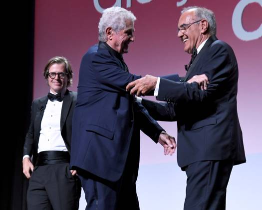 Venice: Venice, 81st Venice International Film Festival, Cartier Glory To The Filmmaker Award Ceremony. Pictured: Claude Lelouch, Rodolphe Ratzel, Alberto Barbera Venice  - ZUMAp169 20240902_zea_p169_2036 Copyright: xAlbertoxTerenghi PoolxxEvenx