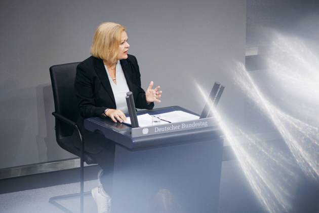 Nancy Faeser (SPD), Bundesministerin fuer Inneres und Heimat, aufgenommen im Rahmen einer Rede zum Thema Innere Sicherheit im Deutschen Bundestag in Berlin, 12.09.2024. Berlin Deutschland