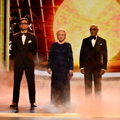 (L-R) Antony Starr, Kathy Bates, and Giancarlo Esposito appear onstage during the 76th annual Primetime Emmy Awards at the Peacock Theater in Los Angeles on Sunday, September 15, 2024.  LAP2024091536 JIMxRUYMEN