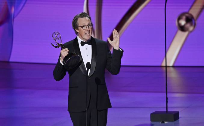 British writer Will Smith accepts the award for Outstanding Writing For A Drama Series award for Slow Horses onstage during the 76th annual Primetime Emmy Awards at the Peacock Theater in Los Angeles on Sunday, September 15, 2024.  LAP2024091504024 JIMxRUYMEN
