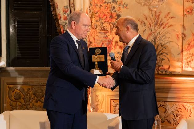 **NO WEB AND NEWSPAPERS ONLY FOR ITALY** International Magna Grecia Award to HSH Albert II of Monaco. In the photo: HSH Albert II of Monaco and Nino Foti  Copyright: xRomax xipa-agency.netx xRomax IPA_Agency_IPA50087901