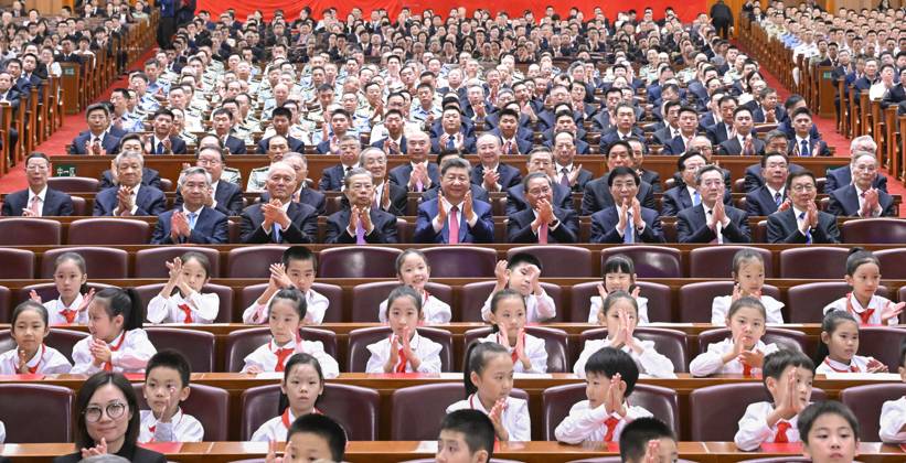 (240929) -- BEIJING, Sept. 29, 2024 -- A concert is held to celebrate the 75th founding anniversary of the People s Republic of China (PRC), in Beijing, capital of China, Sept. 29, 2024. Chinese President Xi Jinping, other Party and state leaders including Li Qiang, Zhao Leji, Wang Huning, Cai Qi, Ding Xuexiang, Li Xi and Han Zheng, as well as retired senior leaders were among the more than 3,000 people who attended the concert. ) CHINA-BEIJING-PRC-75TH FOUNDING ANNIVERSARY-CONCERT (CN) ShenxHong