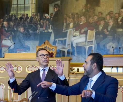 News Bilder des Tages The Finnish presidential couple visit Oslo Oslo 20241015. Finnish President Alexander Stubb (left) meets the President of the Parliament Masud Gharahkhani and the Foreign Affairs and Defense Committee at the Storting in Oslo. Photo: Heiko Junge NTB POOL Oslo Norway 1052553677st EDITORIAL USE ONLY Ref:_BNC_POL1052553677st.jpg Copyright: xHeikoxJungex xNTBx