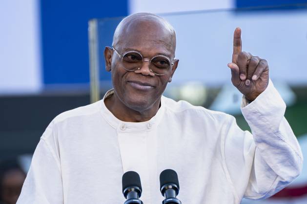 Bilder des Jahres 2024, Entertainment 10 Oktober Entertainment Themen der Woche KW43 Entertainment Bilder des Tages Actor Samuel L. Jackson speaks during a campaign rally with Vice President Kamala Harris and Former president Barack Obama at the James R Hallford Stadium in Clarkston, Georgia on Thursday, October 24, 2024.  CLA20241024335 BONNIExCASH