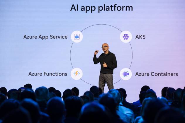Microsoft AI Tour held at the London Hilton Microsoft AI Tour held at the London Hilton on Park Lane. Picture: Keynote speaker and Microsoft CEO Satya Nadella. 21.10.2024  Copyright: xLucyxYoungx NINTCHDBPICT000942603095