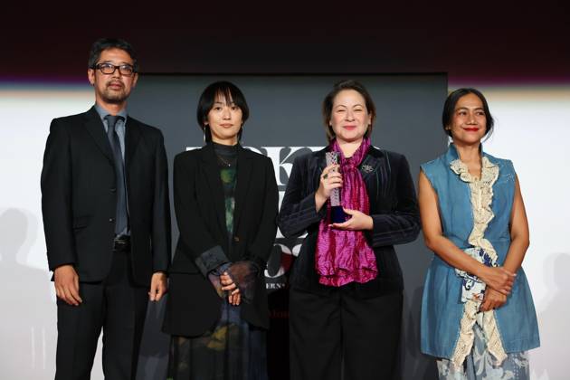 Tokyo International Film Festival, Preisverleihung Koyo Yamashita, Satoko Yokohama, Emine Yildirim, Nia Dinata, November 06, 2024 - Emine Yildirim, speak after winning Asian Future Best Film Award for the film Apollon by Day Athena by Night during the 37th Tokyo International Film Festival. award ceremony, in Tokyo, Japan on November 06, 2024. , aflo_272503856.jpg,