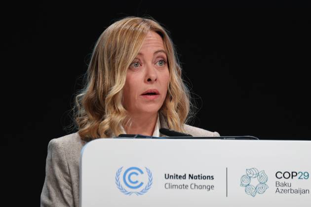 November 13, 2024, Baku, Azerbaijan: GIORGIA MELONI, Prime Minister of Italy speaks during First Part of the High-Level Segment of United Nations Climate Change Conference in Nizami Plenary Room during COP29, an event held by UNFCCC in Baku Olympic Stadium. Meloni advocated for nuclear energy as an alternative to fossil fuels. Baku Azerbaijan - ZUMAs197 20241113_aaa_s197_037 Copyright: xDominikaxZarzyckax