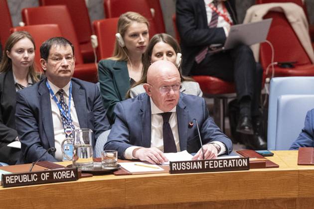 Bilder des Jahres 2024, News 11 November News Themen der Woche KW47 News Bilder des Tages November 18, 2024, New York, New York, USA: Ambassador Vassily Nebenzia of Russia speaks during Security Council meeting on Maintenance of peace and security of Ukraine on eve of 1,000 days since Russia invaded Ukraine at UN Headquarters in New York on November 18, 2024 New York USA - ZUMAr339 20241118_znp_r339_082 Copyright: xLevxRadinx
