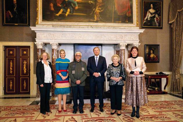 Royals at Erasmus Prize - Amsterdam Queen Maxima, writer Amitav Ghosh, King Willem Alexander and Princess Beatrix during the presentation of the Erasmus Prize at the Royal Palace Amsterdam, Netherlands on November 26, 2024. Photo by Patrick van Emst Bruno Press ABACAPRESS.COM Amsterdam Netherlands  Copyright: xBrunoxPress ABACAx