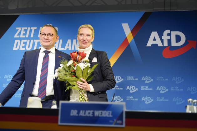 Bilder des Jahres 2024, News 12 Dezember News Themen der Woche KW49 News Bilder des Tages Präsentation des Kanzlerkandidaten der AfD, Alice Weidel, Tino Chrupalla Pressekonferenz der Bundessprecher Alice Weidel und Tino Chrupalla mit der Präsentation des Kanzlerkandidaten der AfD für die Bundestagswahl 2025 Berlin Berlin GER