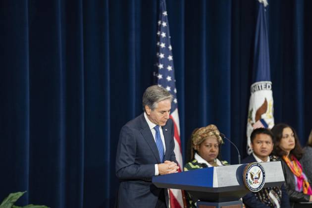 Secretary Of State Antony J. Blinken Will Deliver remarks Secretary™s Human Rights Defender Award Ceremony On December 10, 2024, in Washington, D.C., United States, Secretary of State Antony J. Blinken delivers remarks at the Secretary s Human Rights Defender Award Ceremony at the Department of State. The Secretary is joined by Under Secretary of State for Civilian Security, Democracy, and Human Rights Uzra Zeya and Assistant Secretary of State for Democracy, Human Rights, and Labor Dafna Rand. The award recipients from Azerbaijan, Bolivia, Burma, Colombia, Eswatini, Ghana, Kuwait, and the Kyrgyz Republic demonstrate leadership, courage, and impact in the promotion of human rights. Washington DC United States Copyright: xAndrewxThomasx originalFilename: thomas-notitle241210_np7eK.jpg
