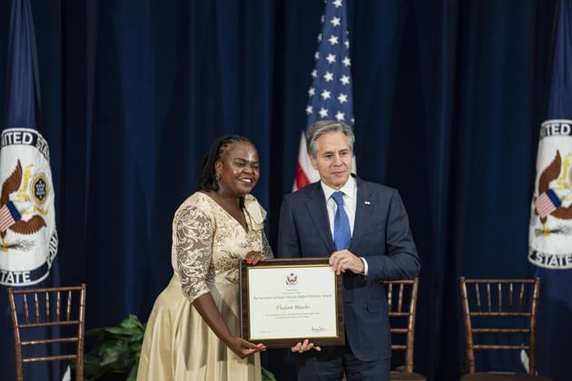 Secretary Of State Antony J. Blinken Will Deliver remarks Secretary™s Human Rights Defender Award Ceremony On December 10, 2024, in Washington, D.C., United States, Secretary of State Antony J. Blinken delivers remarks at the Secretary s Human Rights Defender Award Ceremony at the Department of State. The Secretary is joined by Under Secretary of State for Civilian Security, Democracy, and Human Rights Uzra Zeya and Assistant Secretary of State for Democracy, Human Rights, and Labor Dafna Rand. The award recipients from Azerbaijan, Bolivia, Burma, Colombia, Eswatini, Ghana, Kuwait, and the Kyrgyz Republic demonstrate leadership, courage, and impact in the promotion of human rights. Washington DC United States Copyright: xAndrewxThomasx originalFilename: thomas-notitle241210_np7Fy.jpg