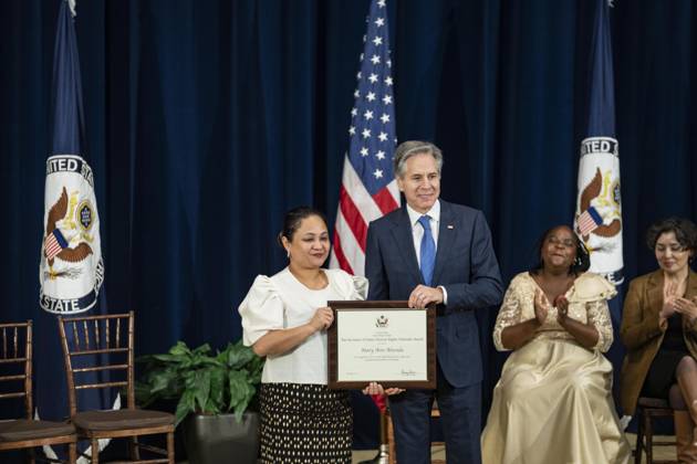 Secretary Of State Antony J. Blinken Will Deliver remarks Secretary™s Human Rights Defender Award Ceremony On December 10, 2024, in Washington, D.C., United States, Secretary of State Antony J. Blinken delivers remarks at the Secretary s Human Rights Defender Award Ceremony at the Department of State. The Secretary is joined by Under Secretary of State for Civilian Security, Democracy, and Human Rights Uzra Zeya and Assistant Secretary of State for Democracy, Human Rights, and Labor Dafna Rand. The award recipients from Azerbaijan, Bolivia, Burma, Colombia, Eswatini, Ghana, Kuwait, and the Kyrgyz Republic demonstrate leadership, courage, and impact in the promotion of human rights. Washington DC United States Copyright: xAndrewxThomasx originalFilename: thomas-notitle241210_npExK.jpg