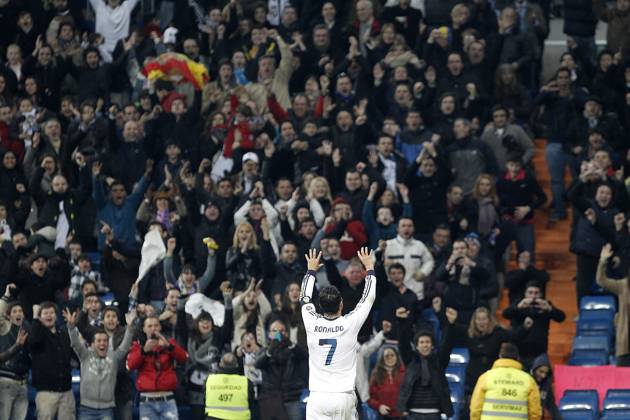 Real Madrid s Cristiano Ronaldo celebrates during La Liga match.January 06,2013. ( ALFAQUI Acero) MADRID SPAIN EDITORIAL USE ONLY Copyright: xx Acerox dpphotos165502