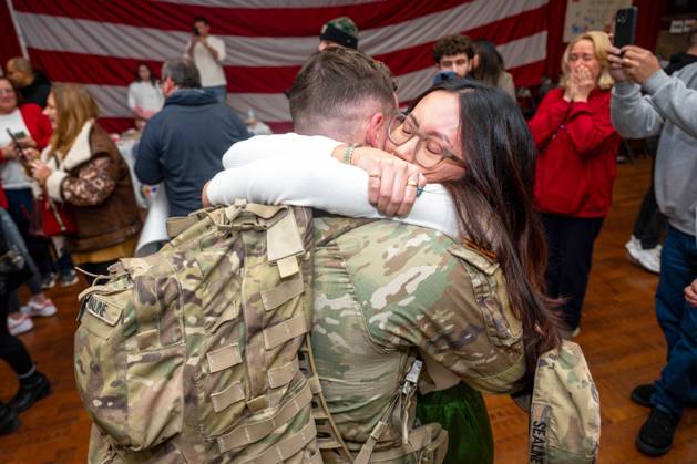 December 14, 2024 - Lawrenceville, New Jersey, USA - More than 100 Soldiers with the 44th Infantry Brigade Combat Team, New Jersey Army National Guard, are welcomed home by family members and friends in time for the holidays at the National Guard Armory in Lawrenceville, New Jersey, Dec. 14, 2024. Over 1,500 44th IBCT Soldiers deployed to Iraq, Kuwait, and Syria in support of Operation Inherent Resolve. This is the largest deployment of NJARNG Soldiers since 2008. Lawrenceville USA - ZUMAz03_ 20241214_shc_z03_274 Copyright: xU.S.xArmyx
