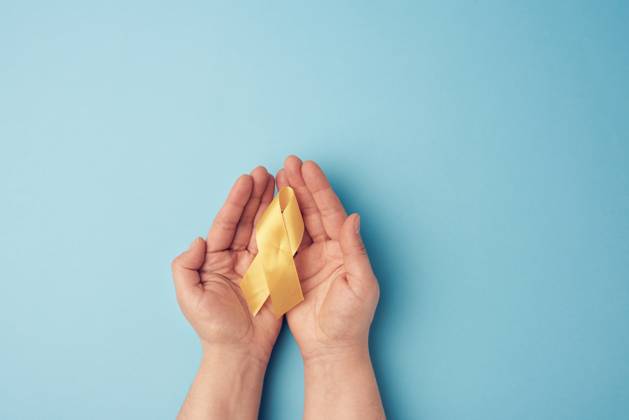 two female hands hold in their palms a yellow ribbon in the form of a loop on a blue background, symbol of the fight against the cat s tumor, problem of suicides and their prevention, close up , 30553388.jpg, adult, awareness, blue, bone, campaign, cancer, care, closeup, concept, day, depression, diagnosis, endometriosis, examination, gold, hand, health, holding, hope, hospital, illness, insurance, female, woman, medical, medicine, oncology, osteosarcoma, person, pray, prevention, protection, ribbon, sarcoma, sign, skeleton, stethoscope, suicide, support, survive, symbol, symbolic, syndrome, yellow, RECORD DATE NOT STATED