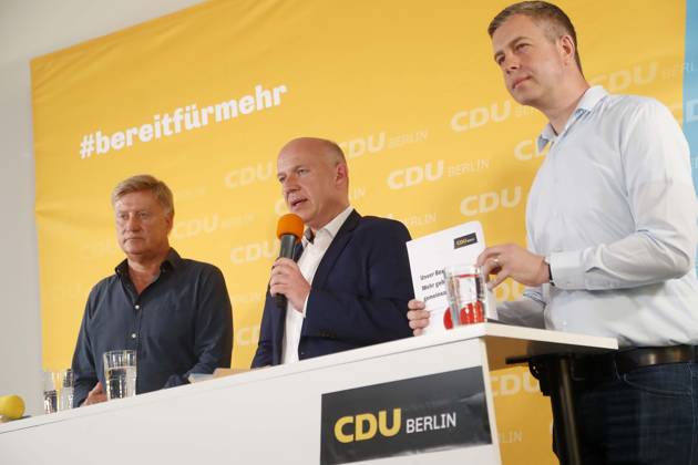 CDU Berlin stellt Porgramm fuer die Abgeordnetenhauswahl 2021 in Berlin vor, mit Kai Wegner, Landesvorsitzender, Ole von Beust, Stefan Evers, Generalsekretaer, Berlin Deutschland, Germany