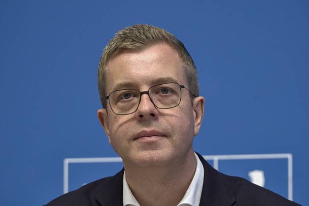 Stefan Evers (Bürgermeister und Senator für Finanzen) bei der Senatspressekonferenz zu ein Jahr grosse Koalition in Berlin Berlin Deutschland, Germany
