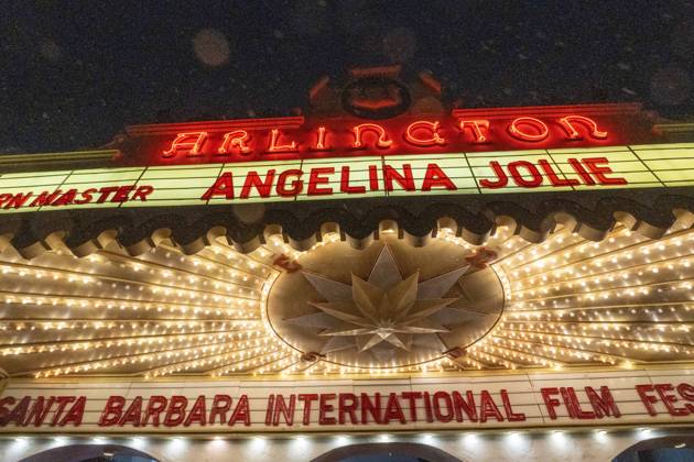 February 5, 2025, Santa Barbara, Ca, California, USA: The marquee for Angelina Jolie as she arrives at the 2025 Santa Barbara International Film FestivalÃ¢â‚¬â ¢s red carpet in front of the historic Arlington Theater to receive her Modern Master Award Wednesday night in Santa Barbara. Santa Barbara, Ca USA - ZUMAa35_ 20250205_zaf_a35_010 Copyright: xDanielxA.xAndersonx