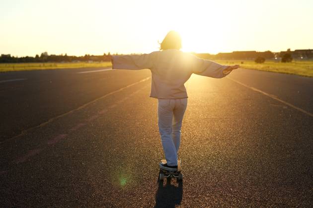 Carefree teen skater girl riding her skateboard with hands spread sideways, skating alone towards the sun., model released, , 49591226.jpg, girl, woman, skater, skateboarder, skateboarding, skateboard, fashion, person, sport, summer, spring, board, young, cruiser, lifestyle, park, female, skate, active, fun, leisure, day, street, activity, cool, longboard, people, start, hipster, teen, race, stylish, outdoors, sitting, teenager, youth, biker, modern, action, ride, trendy, relax, urban, asia, asian, korean, japanese, sun, outdoor, road RECORD DATE NOT STATED
