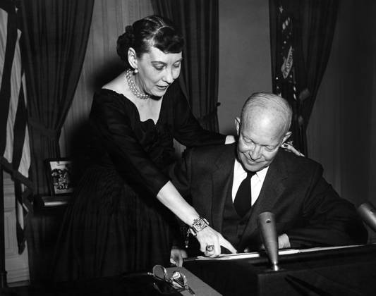 U.S. President Dwight D. Eisenhower and U.S. First Lady Mamie Eisenhower talk prior to the President s radio and television address to the nation announcing his willingness to run for a second term, Washington, D.C., USA, U.S. National Park Service, February 29, 1956  Copyright: xCircaxImagesx ghi-circa13215