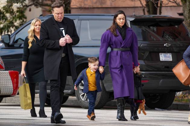 February 13, 2025, Washington, District of Columbia, USA: ELON MUSK with his partner SHIVON ZILIS and children STRIDER, left, and AZURE, right, followed by a nanny exit a meeting with Indian Prime Minister Modi in Blair House. Washington USA - ZUMAl312 20250213_znp_l312_007 Copyright: xAndrewxLeydenx