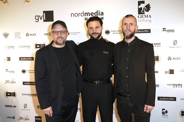 Ansgar Frerich, Julian Kossmann und Florian Holzner bei der 12. Verleihung der DAfFNE-Auszeichnung 2025 im Babylon. Berlin, 21.02.2025