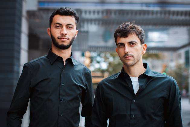 October 2, 2024, Nyc, Ny, United States: Palestinian filmmaker and activist Basel Adra and Israeli filmmaker Yuval Abraham, directors of the documentary film No Other Land, pose for a portrait in front of the Apollo Theater. The film depicts the Israeli occupation of the West Bank and the brutal, illegal takeover of land in AdraÃ¢â‚¬â ¢s home region of Masafer Yatta. Nyc United States - ZUMAm133 20241002_aap_m133_003 Copyright: xEmanxMohammedx