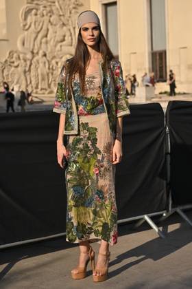 PFW Elie Saab Outside Arrivals Guest arriving at Elie Saab show during Paris Fashion Week in Paris, France on March 8, 2025. Photo by Julien Reynaud APS-Medias ABACAPRESS.COM Paris France Copyright: xReynaudxJulien APS-Medias ABACAx