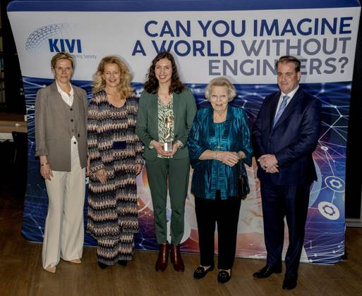 12-03-2025 The Hague Princess Beatrix and Princess Mabel with President of the KIVI, ir. Jacolien Eijer-De Jong and winner Meike Nauta attend the presentation of the 11st Prince Friso Engineering Award in the auditorium of The Hague University of Applied Sciences in The Hague. Â  Copyright: xPPEx