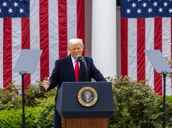 (250402) -- WASHINGTON, April 2, 2025 -- U.S. President Donald Trump delivers remarks on reciprocal tariffs at the Rose Garden of the White House in Washington, D.C., the United States, on April 2, 2025. Amid widespread opposition, U.S. President Donald Trump on Wednesday signed an executive order on the so-called reciprocal tariffs, imposing a 10-percent minimum baseline tariff and higher rates on certain trading partners. ) U.S.-WASHINGTON, D.C.-TRUMP- RECIPROCAL TARIFFS -EXECUTIVE ORDER-SIGNING HuxYousong