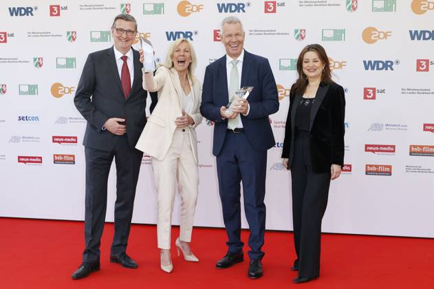 Martin Rabanus, Ulrike von der Groeben, Peter Kloeppel und Cigdem Uzunoglu bei der 61. Verleihung des Grimme Preises 2025 im Theater Marl. Marl, 04.04.2025
