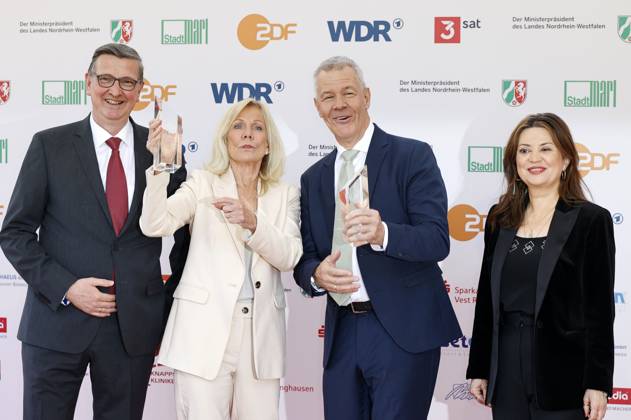 Martin Rabanus, Ulrike von der Groeben, Peter Kloeppel und Cigdem Uzunoglu bei der 61. Verleihung des Grimme Preises 2025 im Theater Marl. Marl, 04.04.2025