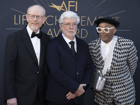 AFI Life Achievement Award Ceremony Honoring Francis Ford Coppola 26 April 2025 - Hollywood, California - (L-R) Ron Howard, George Lucas and Spike Lee. AFI Life Achievement Award Ceremony Honoring Francis Ford Coppola at TCL Chinese Theatre. Photo Credit: Billy Bennight AdMedia Hollywood California United States EDITORIAL USE ONLY  Copyright: xx BillyxBennightx admphotostwo928432