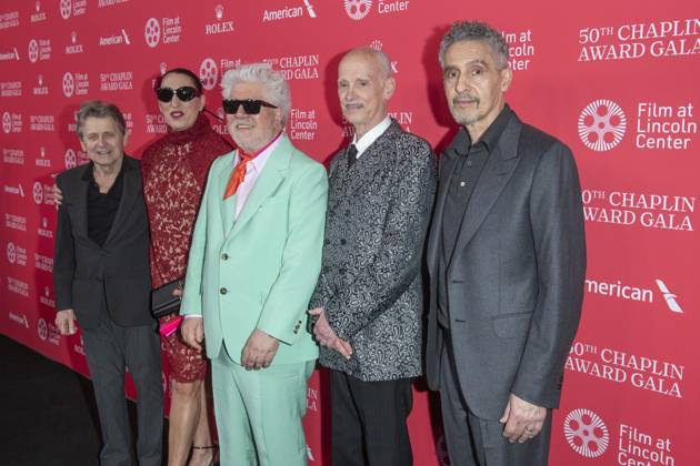 April 28, 2025, New York, United States: (L-R) Mikhail Baryshnikov, Rossy de Palma, Pedro Almodovar, John Waters and John Turturro attend the 50th Chaplin Award Gala at Alice Tully Hall at Lincoln Center. New York United States - ZUMAs197 20250428_aaa_s197_341 Copyright: xRonxAdarx
