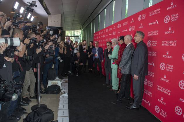 April 28, 2025, New York, United States: (L-R) Mikhail Baryshnikov, Pedro Almodovar, Rossy de Palma, John Waters and John Turturro attend the 50th Chaplin Award Gala at Alice Tully Hall at Lincoln Center. New York United States - ZUMAs197 20250428_aaa_s197_363 Copyright: xRonxAdarx