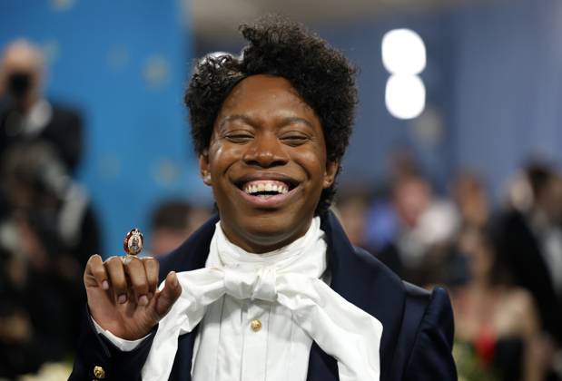 Jeremy O. Harris arrives on the red carpet at the 2025 Met Gala celebrating the opening of Superfine: Tailoring Black Style at The Metropolitan Museum of Art on Monday, May 5, 2025 in New York City.  NYP20250505131 JOHNxANGELILLO