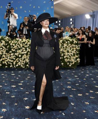 Rihanna arrives on the red carpet at the 2025 Met Gala celebrating the opening of Superfine: Tailoring Black Style at The Metropolitan Museum of Art on Monday, May 5, 2025 in New York City.  NYP20250505161 JOHNxANGELILLO