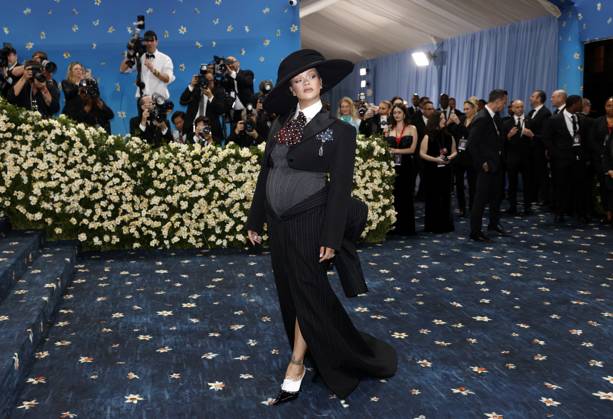 Rihanna arrives on the red carpet at the 2025 Met Gala celebrating the opening of Superfine: Tailoring Black Style at The Metropolitan Museum of Art on Monday, May 5, 2025 in New York City.  NYP20250505901 JOHNxANGELILLO