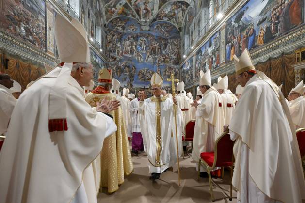 Bilder des Jahres 2025, News 05 Mai News Themen der Woche KW19 Entertainment Bilder des Tages Pope Leo XIV Leads His First Mass At Sistine Chapel - Vatican Pope Leo XIV celebrates a Holy Mass with the cardinals in the Sistine Chapel at the Vatican on May 9, 2025 at the conclusion of the Conclave. The morning after being elected the 267th Pope, Pope Leo XIV celebrates his first Mass as Pope. Photo by EV Vatican Media ABACAPRESS.COM Vatican Sistine Chapel Vatican (or Holy See)  Copyright: xVandevillexEric ABACAx
