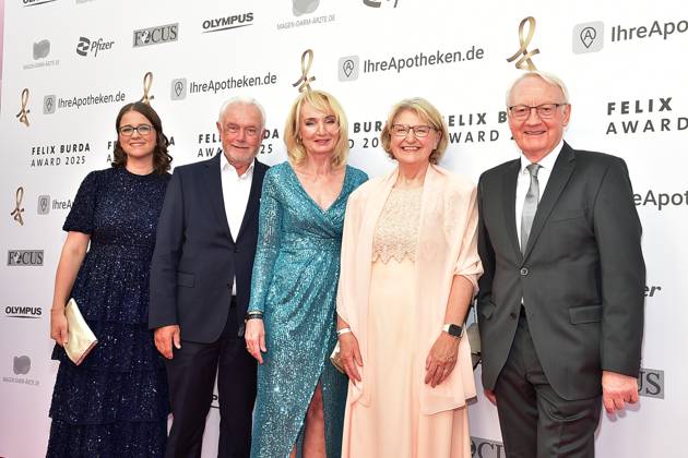 20. FELIX BURDA AWARD 2025 in Berlin Wolfgang Kubicki mit Ehefrau Annette Marberth-Kubicki, Geschäftsführerinnen Prof. Dr. Heidrun M. Thais, Heinz Spengler, Vorsitzender des Vorstands, und Dr. Sabine Markmiller beim bedeutesten Event Prävention verbindet uns... zum 20. Mal die Felix Burda Awards verliehen. Die Felix Burda Stiftung zeichnet herausragendes Engagement und wegweisende Forschung im Bereich der Darmkrebsprävention aus in Berlin, am 09.05.2025