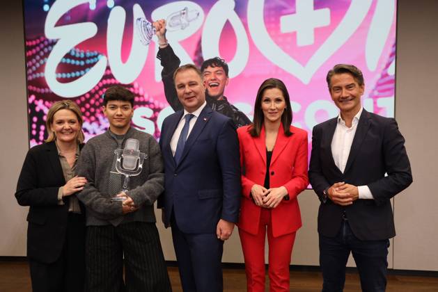 Song Contest Sieger 2025 JJ Empfang in Wien Wien, ORF, 18. 05. 2025 Stefanie GROISS HOROWIZT, JJ , Andreas BABLER, Roland WEIßMANN