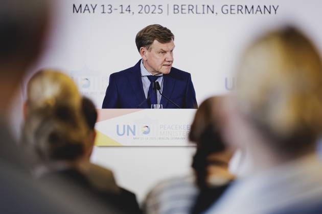 Johann Wadephul (CDU), Bundesaussenminister, aufgenommen im Rahmen einer Pressekonferenz zum UN Peacekeeping Ministerial 2025. Berlin, 14.05.2025. Fotografiert im Auftrag des Auswaertigen Amtes Berlin Deutschland Copyright: xFlorianxGaertner AAx