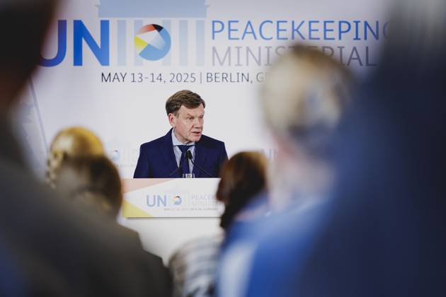 Johann Wadephul (CDU), Bundesaussenminister, aufgenommen im Rahmen einer Pressekonferenz zum UN Peacekeeping Ministerial 2025. Berlin, 14.05.2025. Fotografiert im Auftrag des Auswaertigen Amtes Berlin Deutschland Copyright: xFlorianxGaertner AAx